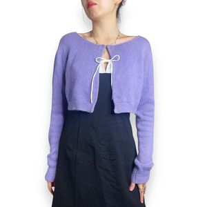 Vintage Erdos Taro Purple 100% Cashmere Cropped Cardigan Sweater Size L